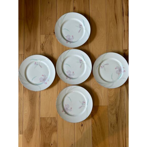 5 Mikasa June Garden Dinner Plates 10.75" Platinum Trim - Picture 3 of 12